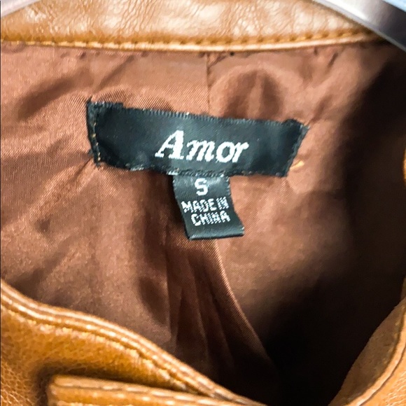 Amor Light Brown Metal Studded Pleather Jacket - Picture 5 of 11